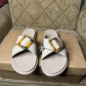 OluKai Sandal Womens Size 8 La'i Slide Taupe Tortoise Crisscross Comfort Slip On